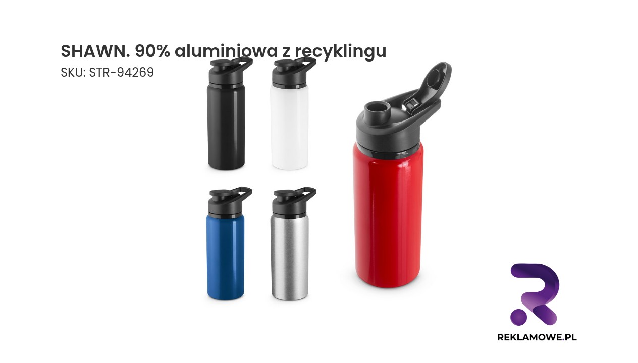SHAWN. 90% aluminiowa z recyklingu butelka sportowa 660 mL SHAWN - produkt wykonany w 90% z aluminium z recyklingu